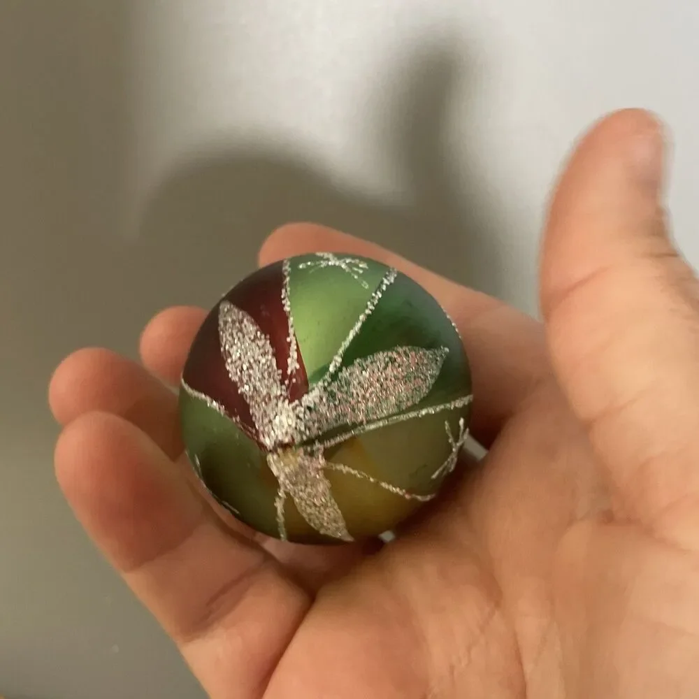 Vintage Hand Painted Blown Glass Teardrop Christmas Ornament Glitter Snowflake